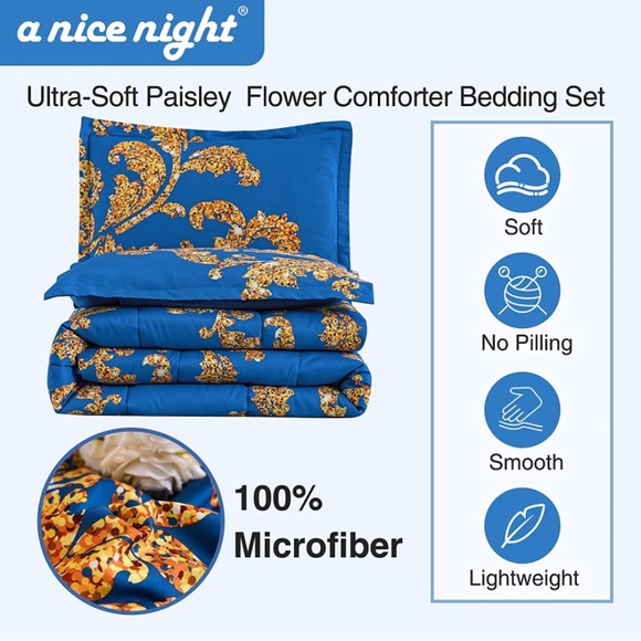 Comforter Set, Modern Luxury Design Hotel Style with Pillow Cases Blue King - Picture 3 of 6